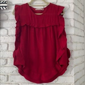 Isabel Marant red silk sleeveless ruffle top 36